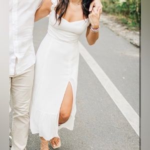 New Reformation Ivory Bondi Front Slit Midi Dress Size M P